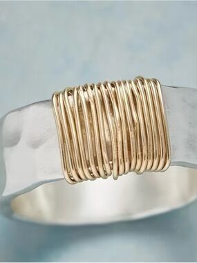 Gold Wire Wrap Accent Silver Band Ring